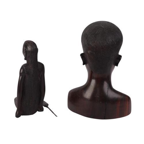 89 - An African hardwood carving modelled as the bust of a Young African man, 20cms high; together with a... 