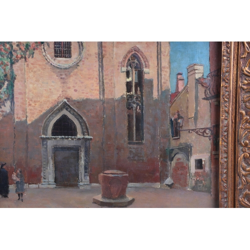 905 - Early 20th century Italian school - A Venetian Piazza Scene with Figures and Church - oil on canvas,... 