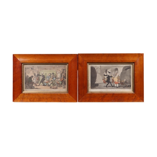 907 - A set of six coloured engravings, Dr Syntax by Rowlandson, glazed and in maple frames, each 20 by 13... 