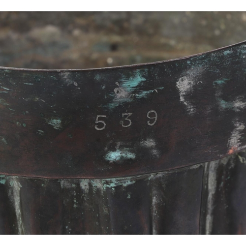 941 - A Victorian Temple & Crook copper jelly mould, initialled 'EB' and numbered '539', 12cms high.