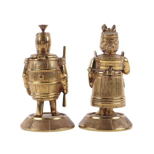 946 - A pair of novelty gilt brass figural go-to-bed vesta holders, modelled as a man and woman, the man w... 