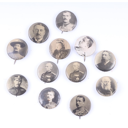 98 - A collection of Boer War photograph pin badges depicting Illustrious Officers, framed.