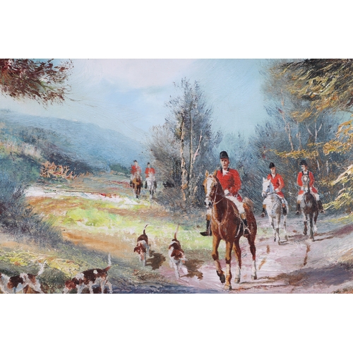 893 - 20th century school - Hunt Scene - oil on canvas, framed, 99 by 34cms.