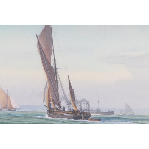 895 - Stephen F Thompson (b1948) - a marine watercolour with sailing ships  in the foreground and middle d... 