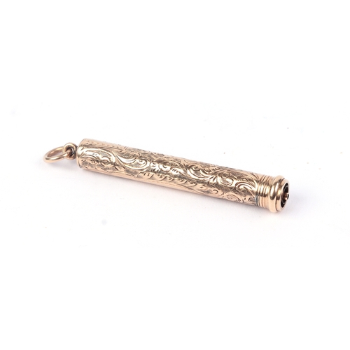 573 - A 9ct rose gold fob pencil with engraved decoration, 5cms long, 7.2g.