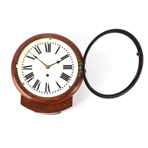 321 - A Victorian mahogany cased wall clock, the white painted dial with Roman numerals, with a fusee move... 