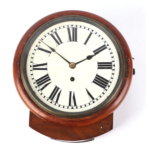 321 - A Victorian mahogany cased wall clock, the white painted dial with Roman numerals, with a fusee move... 