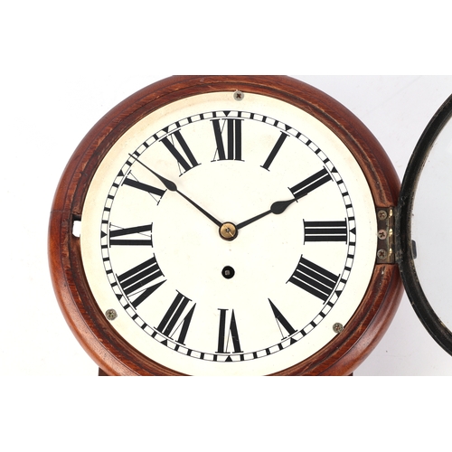 321 - A Victorian mahogany cased wall clock, the white painted dial with Roman numerals, with a fusee move... 