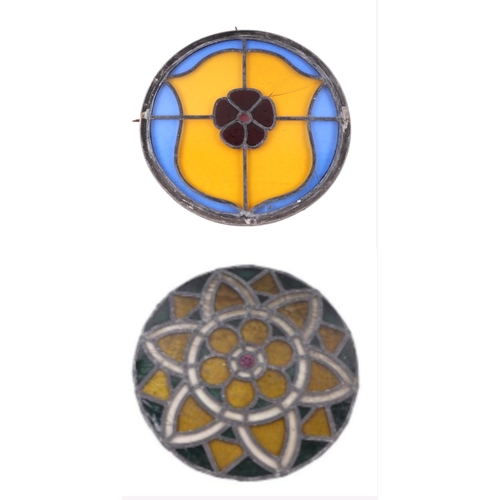 37 - Two leaded stained glass roundels, the largest 55cms diameter (2).