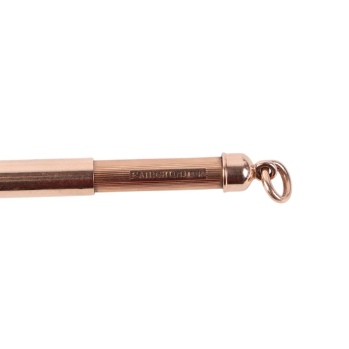 574 - A 14ct rose gold fob pencil, 4.5cms long, 8g.