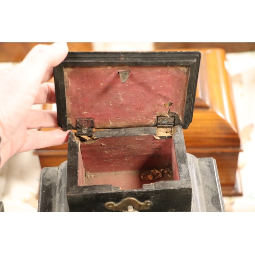 1697 - An 18th century continental ebonised table cabinet, the lift-up top above a pair of doors with a dra... 