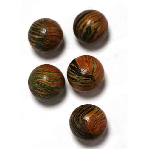 790 - A group of five rare Gutta Percha marbles, each approx 2.5cms diameter (5).