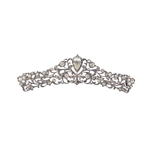 487 - A Victorian paste set brooch converted from a tiara, foil backed, 9.5cms wide; together with a silve... 