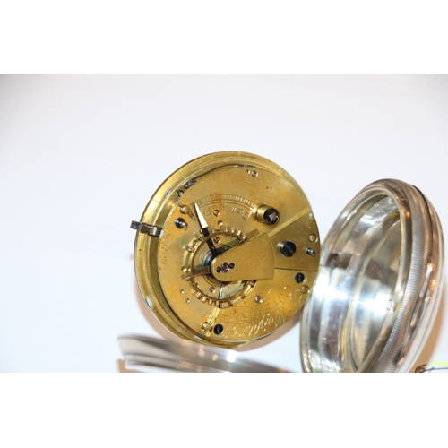 341 - A silver cased open faced pocket watch, the white enamel dial with Roman numerals and subsidiary sec... 