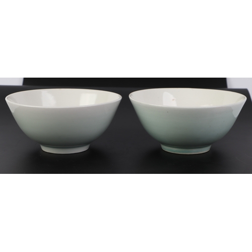 587 - A set of six Chinese celadon monochrome glaze rice bowls, 13cms diameter; together with various tea ... 