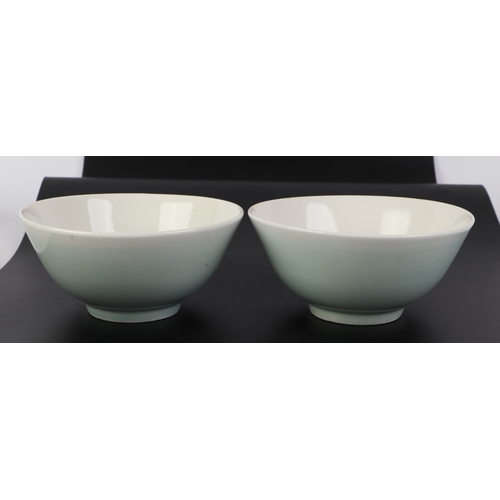 587 - A set of six Chinese celadon monochrome glaze rice bowls, 13cms diameter; together with various tea ... 