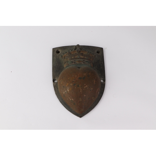 838 - An early Navy Tampion plaque of a crowned heart, 17cms wide.