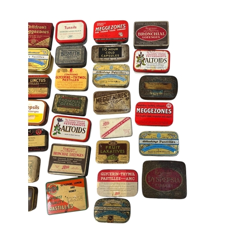 10 - A quantity of vintage advertising tins, mainly throat lozenges.