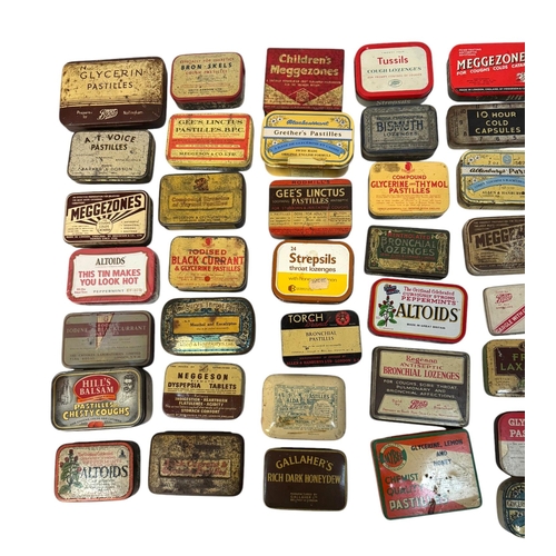 10 - A quantity of vintage advertising tins, mainly throat lozenges.