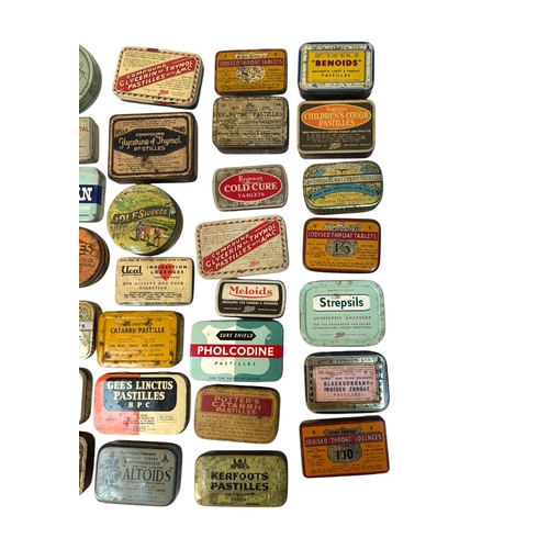 10 - A quantity of vintage advertising tins, mainly throat lozenges.