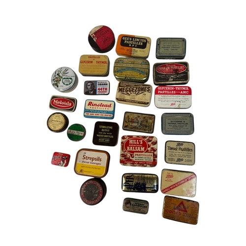 10 - A quantity of vintage advertising tins, mainly throat lozenges.