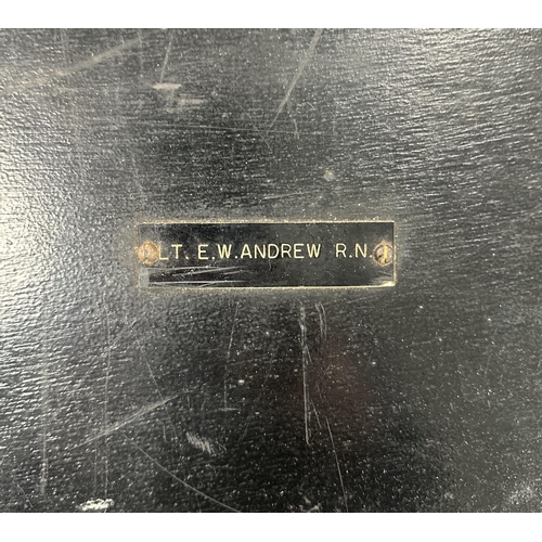 126 - A Naval painted pine trunk, bears plaque 'T.E.W. Andrew R.N.', 86cms wide; together with two Captain... 