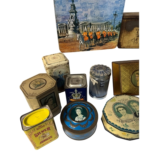 14 - A quantity of vintage advertising tins, mainly Royal Commemorative.