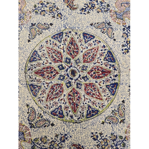 149 - A Persian Isfahan traditional cotton hand printed tablecloth or wall hanging, approx 120 by 120cms.