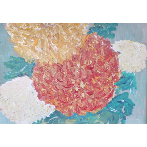 166 - In the manner of Van Gogh - Still Life of Chrysanthemums in a Vase - oil on canvas laid down, 25 by ... 