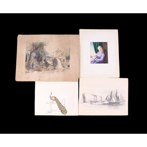 170 - A collection of watercolour paintings and pencil drawings to include portrait, landscape and studies... 