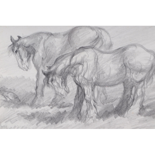 192 - Attributed to Anton Lock (1893-1979) - Two Heavy Horses - pencil sketch, Phyllis Gorlick King label ... 