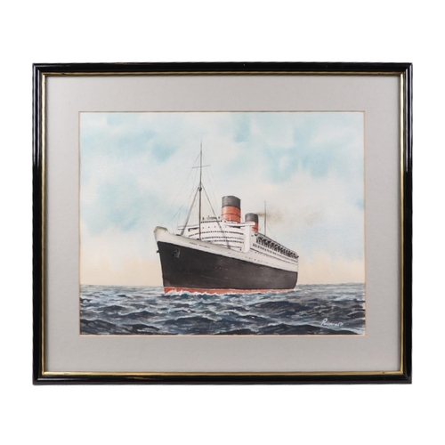 194 - Shipping interest:  Primrose (modern British) - RMS Queen Elizabeth - and - RMS Queen Mary - gouache... 