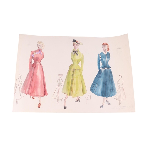 195 - A set of circa late 1940 / early 1950's fashion designs for New Look Dresses, watercolour and line d... 