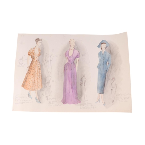 195 - A set of circa late 1940 / early 1950's fashion designs for New Look Dresses, watercolour and line d... 