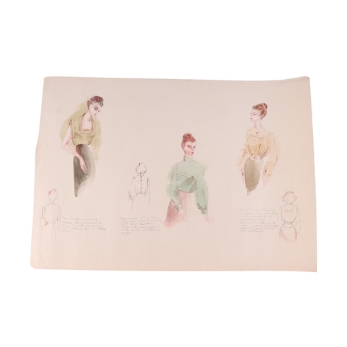 195 - A set of circa late 1940 / early 1950's fashion designs for New Look Dresses, watercolour and line d... 