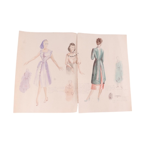 195 - A set of circa late 1940 / early 1950's fashion designs for New Look Dresses, watercolour and line d... 