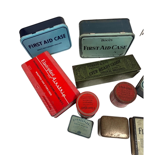 2 - A group of vintage advertising tin, mainly first aid and medical boxes.