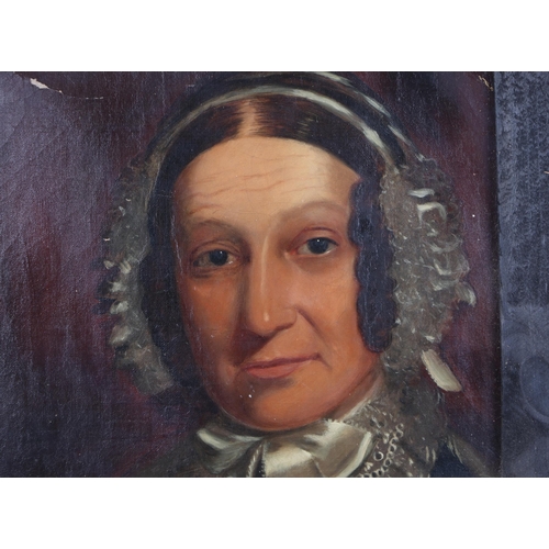 200 - Victorian school - Portrait of a Victorian Lady Wearing a Bonnet - oil on canvas, 30 by 48cms, frame... 