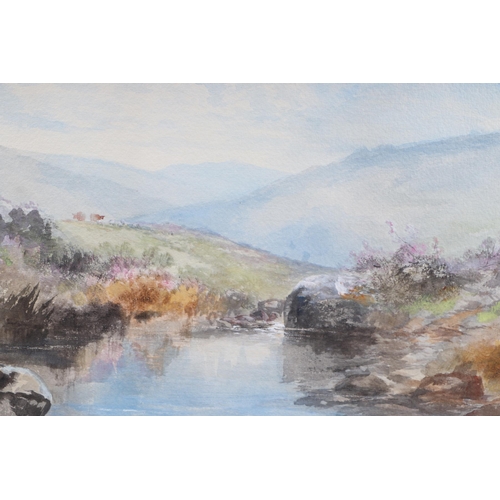 203 - Late 19th century English school - A Moorland Scene with Stream - watercolour, 48 by 31cms, framed &... 