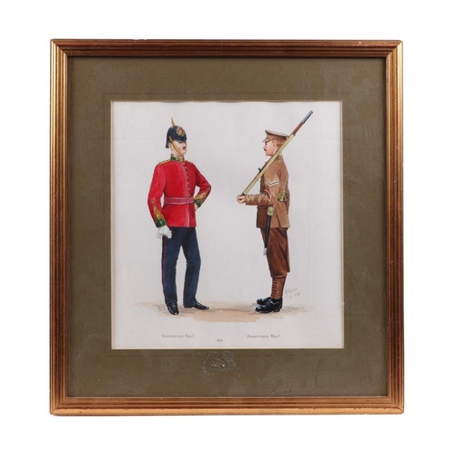 210 - Military interest.  P J Mercer - Study of Devonshire Regiment and Dorsetshire Regiment Uniforms - wa... 