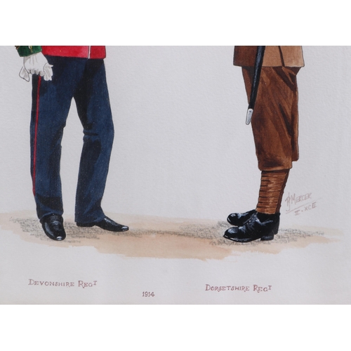 210 - Military interest.  P J Mercer - Study of Devonshire Regiment and Dorsetshire Regiment Uniforms - wa... 