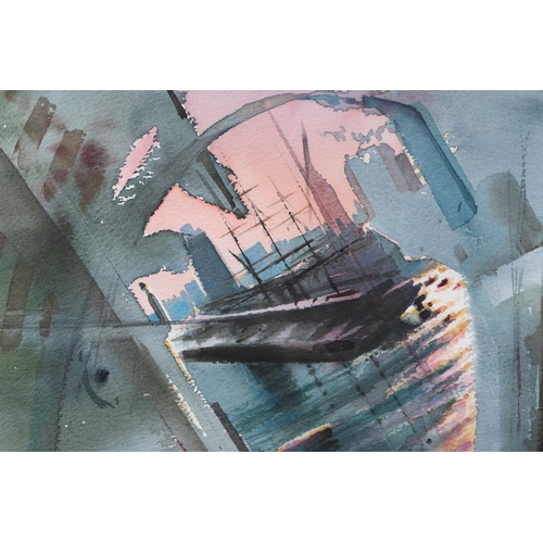 211 - Bridget Wood (20th century British) - Slipping Out of Portsmouth Harbour - abstract study, watercolo... 