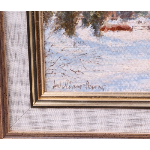 215 - William Burns RIBA, FSAI, FRSA (British 1923-2010) - Winter Scene - oil on board, 31 by 23cms, frame... 