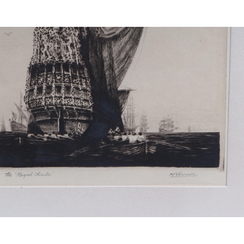 229 - After K Vernon - The Royal Charles - artist proof etching, titled and signed in pencil to the margin... 