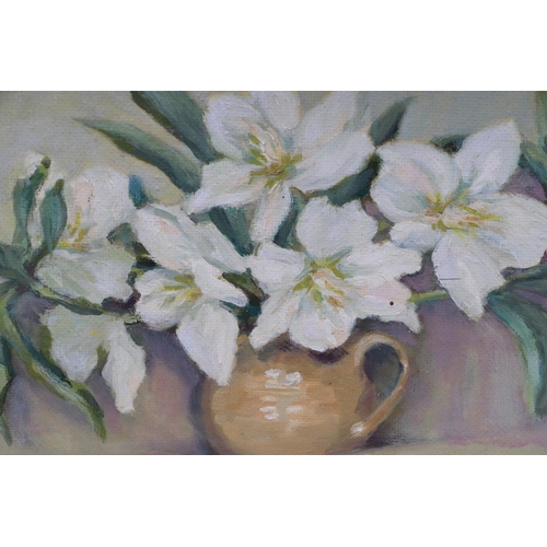 235 - Grace Holland (modern British) - Still Life of Lilies in a Jug - signed lower right, oil on board, f... 