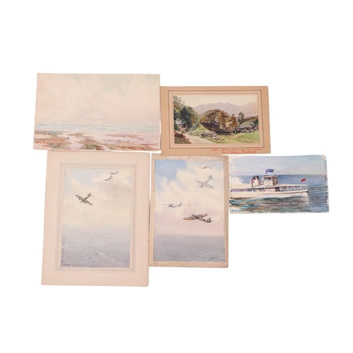 237 - A folio containing early 20th century watercolour paintings, mainly seascape and landscape subjects,... 