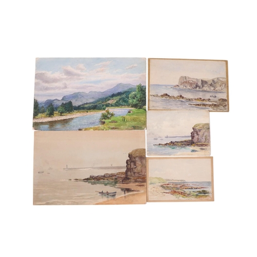 237 - A folio containing early 20th century watercolour paintings, mainly seascape and landscape subjects,... 