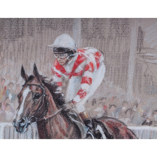 240 - Philip (modern British) - Lester Piggott up on a Paul Nichols Race Horse - pastel, signed & dated '9... 