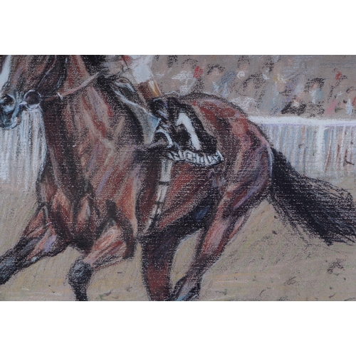 240 - Philip (modern British) - Lester Piggott up on a Paul Nichols Race Horse - pastel, signed & dated '9... 