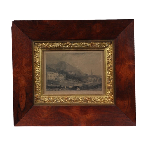 243 - A 19th century engraving depicting a country landscape, in a gilt and rosewood frame, overall 31 by ... 